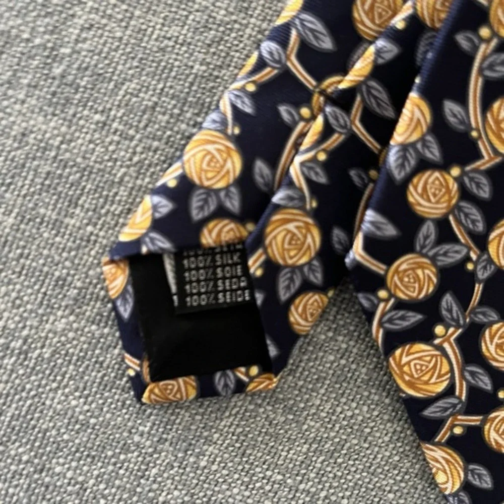 Metropolitan Museum of Art Mens 100% Silk Tie Gold Blue Green‎ Flora Made Italy